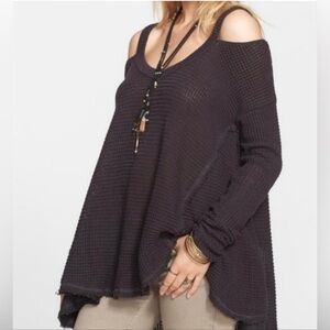 Free People Women’s Moonshine Waffle Knit Cold Shoulder Sweater Size Large